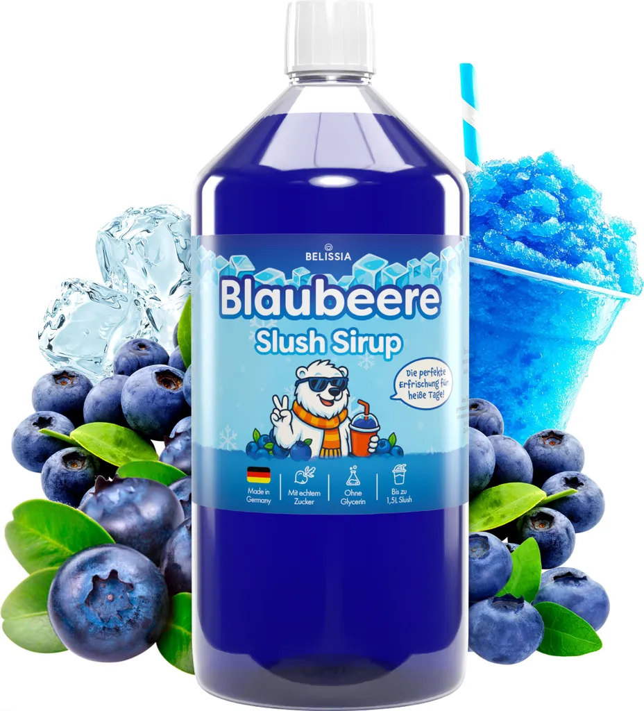 Rudler & Rocks Belissia Slush Ice Syrup 1000ml Concentrate | Blueberry Flavor | Highly concentrated in vibrant colors (1:5) for up to 6 liters | Glycerin-free 7000 ml