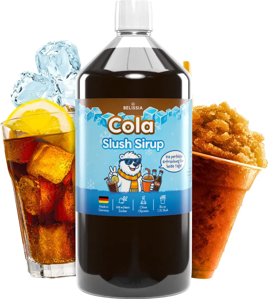 Lutz Belissia Slush Ice Syrup 1000ml Concentrate | Cola Flavor | Highly concentrated, vibrant colors (1:5) for up to 6 liters | Glycerin-free – for slush ice 7000 ml
