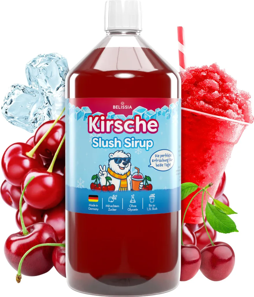 Rudler & Rocks Belissia Slush Ice Syrup 1000ml Concentrate | Cherry Flavor | Highly concentrated in vibrant colors (1:5) for up to 6 liters | Glycerin-free 7000 ml