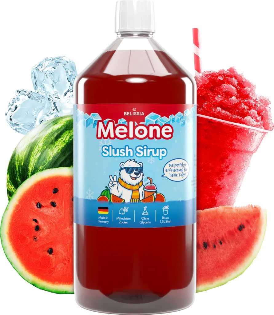Rudler & Rocks Belissia Slush Ice Syrup 1000ml Concentrate | Watermelon Flavor | Highly concentrated in vibrant colors (1:5) for up to 6 liters | Glycerin-free 7000 ml