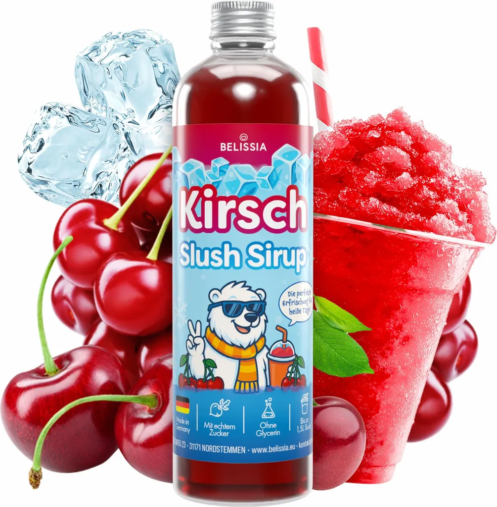 Rudler & Rocks Belissia Slush Ice Syrup 250ml Concentrate - Cherry - very economical in vibrant colors (1:5) for up to 1.5 liters - glycerin-free - for slush ice 1750 ml