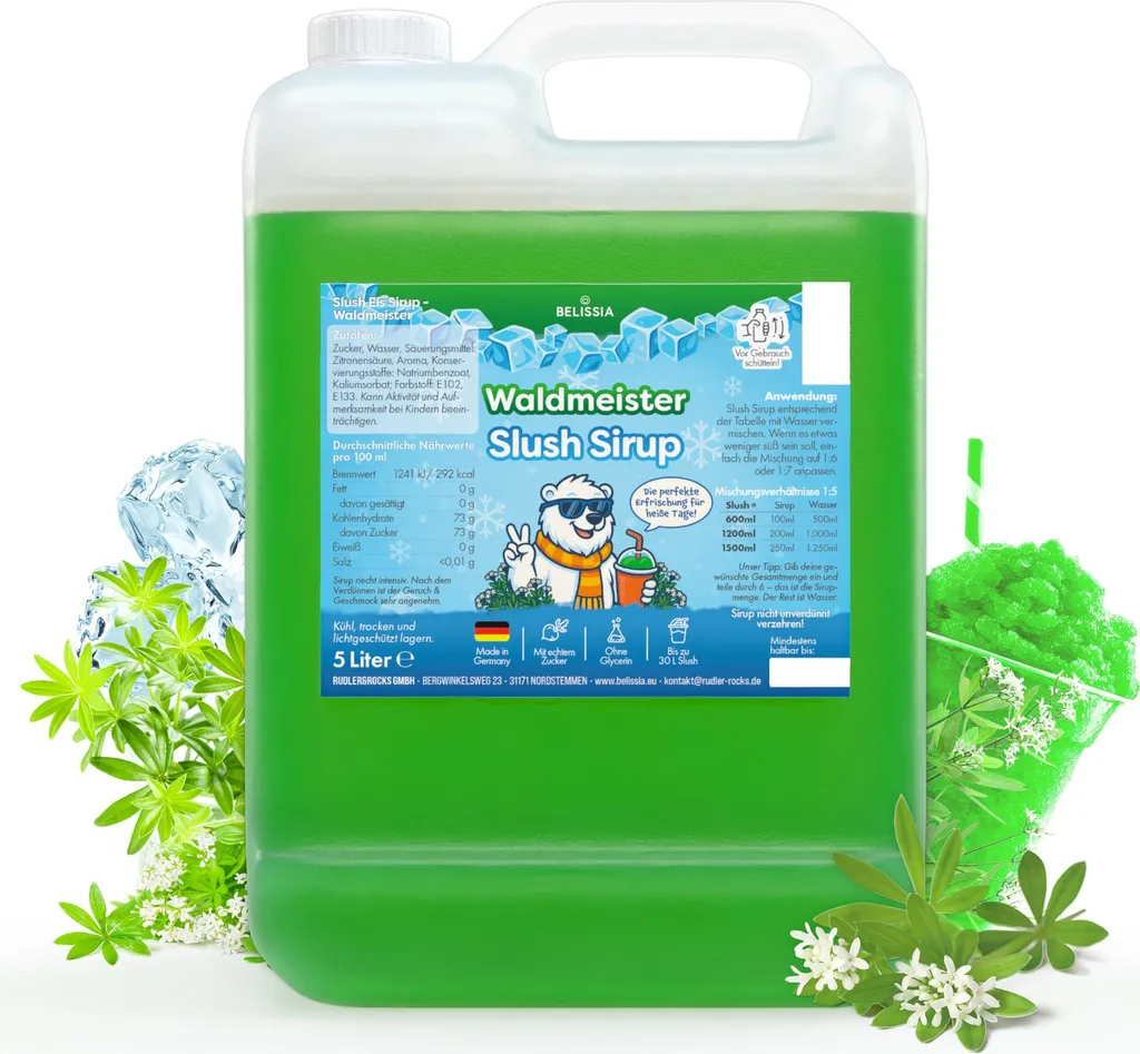 Rudler & Rocks Belissia Slush Ice Syrup 5L Concentrate | Woodruff Flavor | Highly concentrated in vibrant colors (1:5) | Glycerin-free 5000 ml