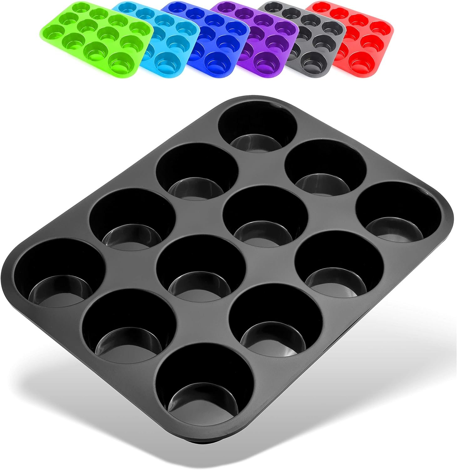 Belmalia silicone muffin tray for 12 muffins, non-stick coated, cupcakes, brownies, cakes, pudding, muffin tin