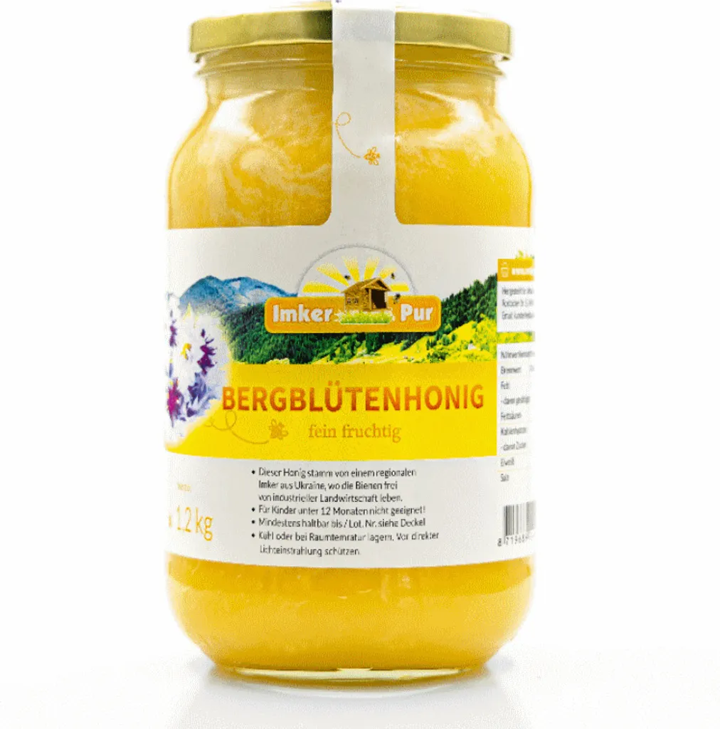Mountain blossom honey from ImkerPur, 1.2 kg, delicately fruity, with a fine mountain herb note