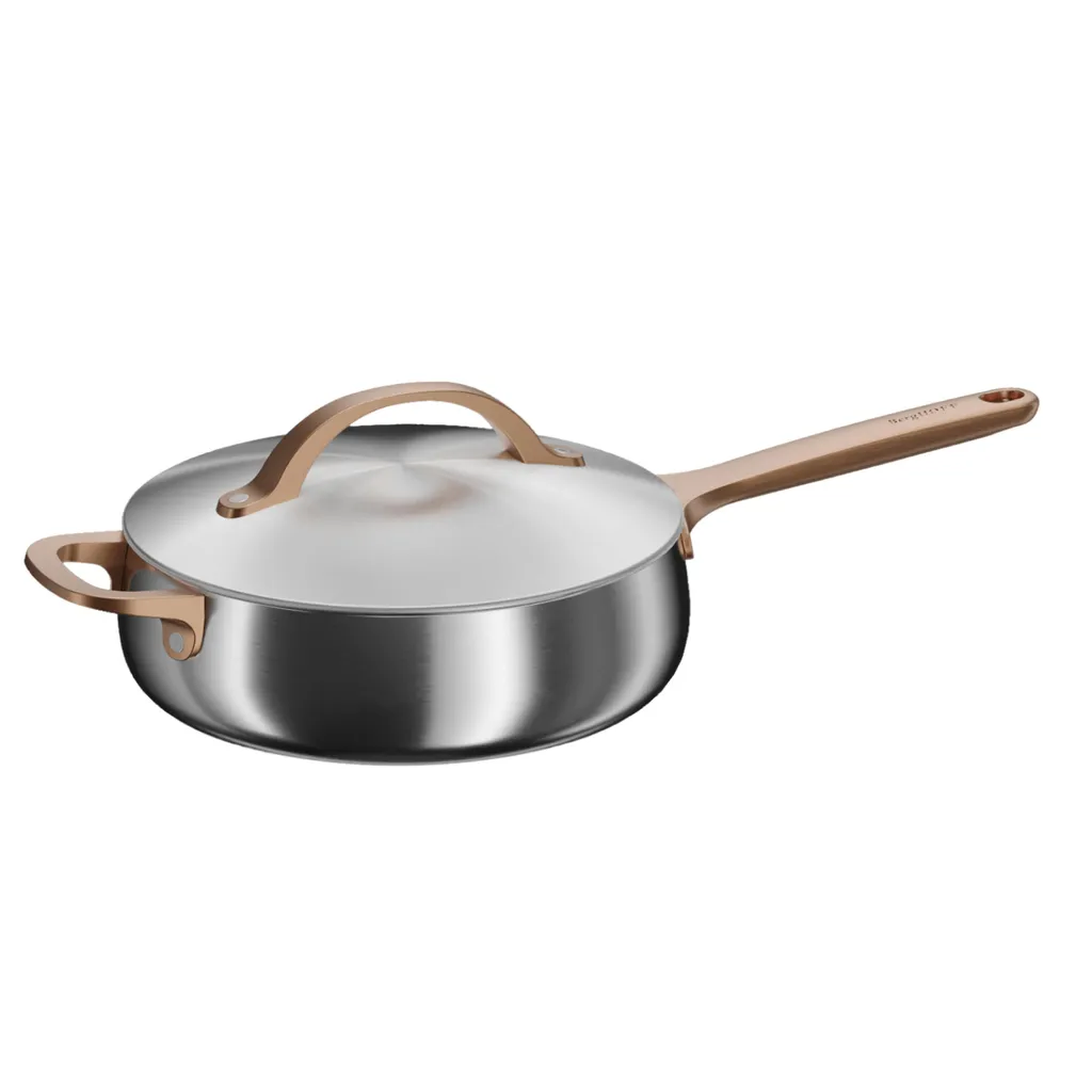 BergHOFF Home 24 cm stainless steel sauté pan with lid, 3.2 l, suitable for all hob types including induction, oven-safe, Warm Blush