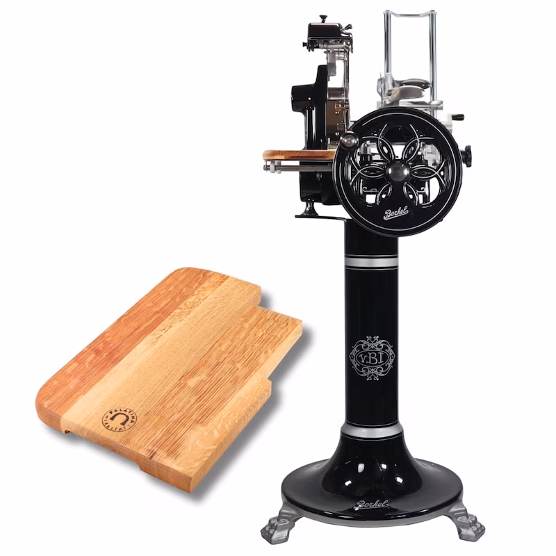 Berkel Volano B2 flywheel slicer in black – Beautiful slicer with stand + barrel wood board, unique item