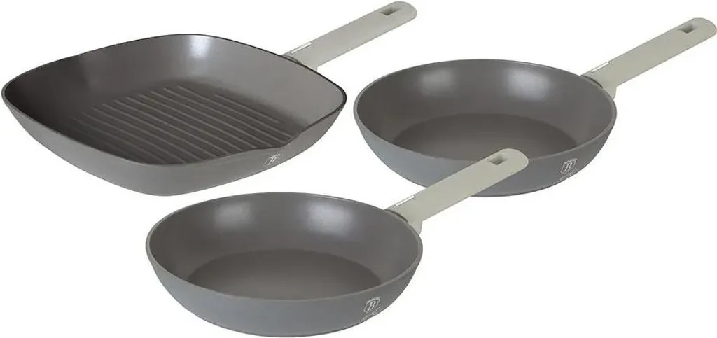 Berlinger Haus BH/7076 Aspen Collection frying pan set of 3 in grey with grill pan