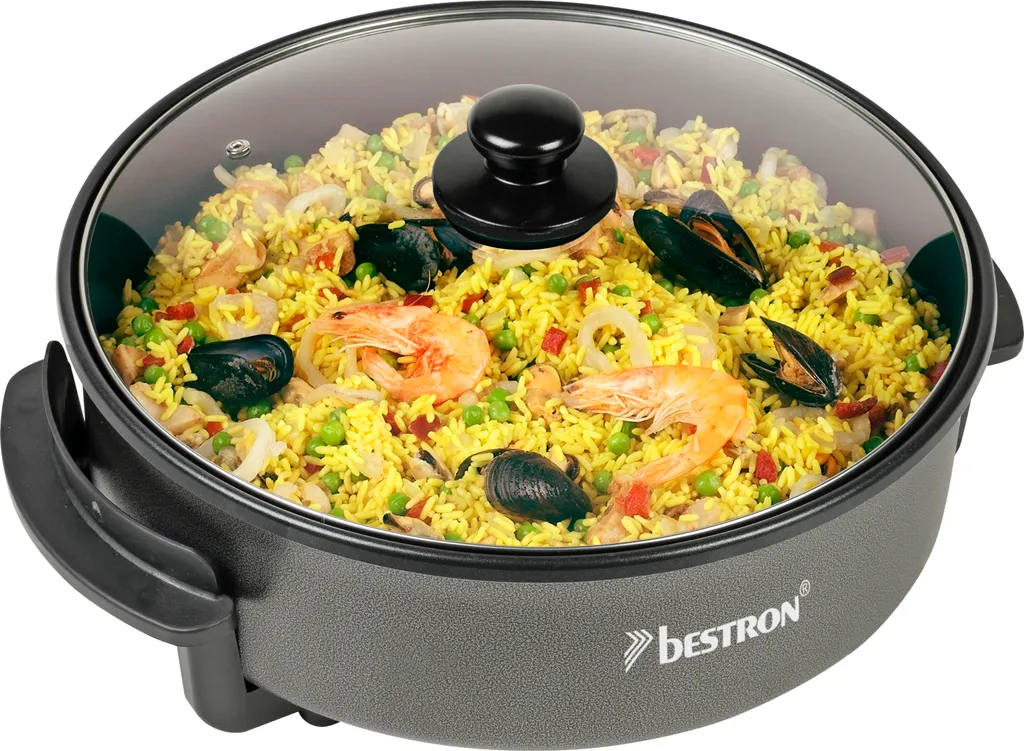 Bestron Electric Party Pan, XXL Multifunctional Pan Ø40cm with Glass Lid, Non-Stick Coating, 1500 Watts, AHP1800Z, Color: Black