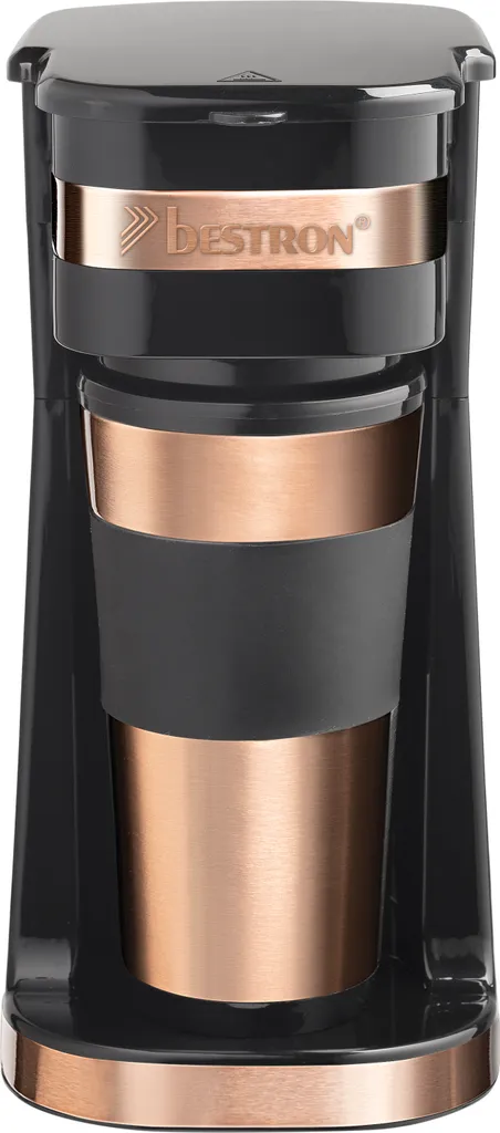Bestron coffee machine with insulated mug, for ground filter coffee, 2 large cups, 750 watts, stainless steel, color: copper
