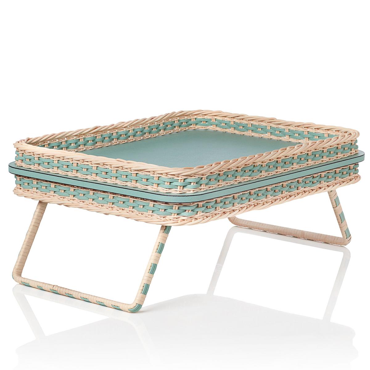 Bed tray Reims, leather & rattan, mint by Pigment