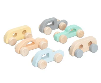 Betzold wooden push cars, natural, set of 6