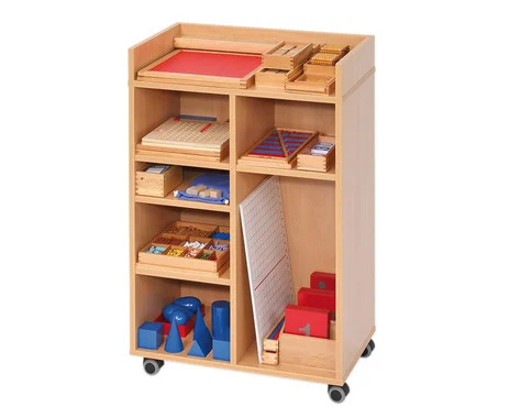 Betzold Montessori learning materials for mathematics in a mobile shelf