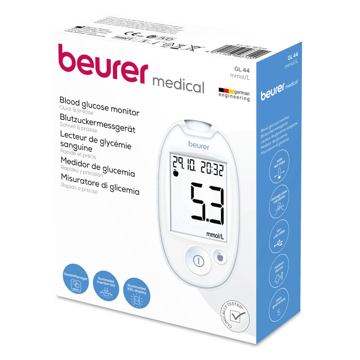 Beurer GL 44 Blood glucose meter W 52 x H 95 x D 16 mm, white