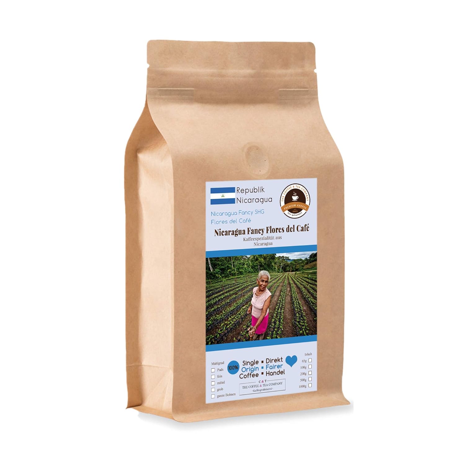 Kaffee Globetrotter Coffee Globetrotter - Coffee with Heart - Nicaragua Fancy Flores del Café - 1000 g Whole Bean - Top Coffee from the Women's Fund Project Fair Trade Supports Social Projects