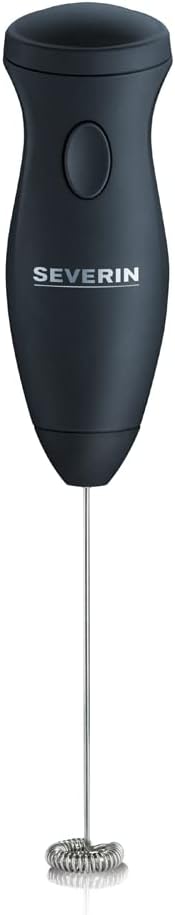 Severin Milk frother stick, compact milk frother made of stainless steel, electric milk frother with battery operation and easy handling, includes 2 batteries, black, SM 3590
