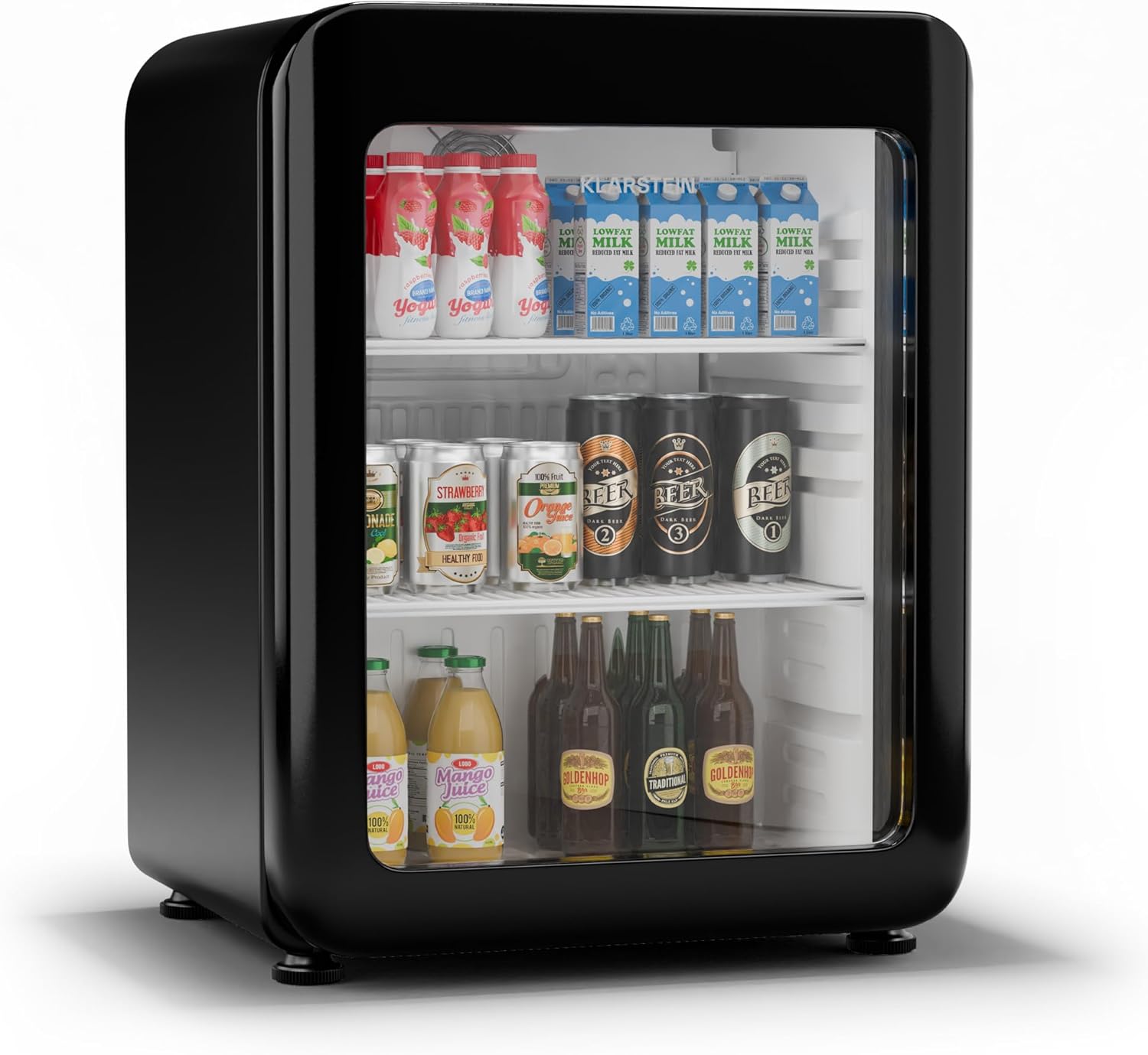 Klarstein Audrey Evo 68L Retro LED Lighting Double Glazed Door Drinks Fridge with Glass Door 0-10°C Energy Class C Adjustable Feet Black