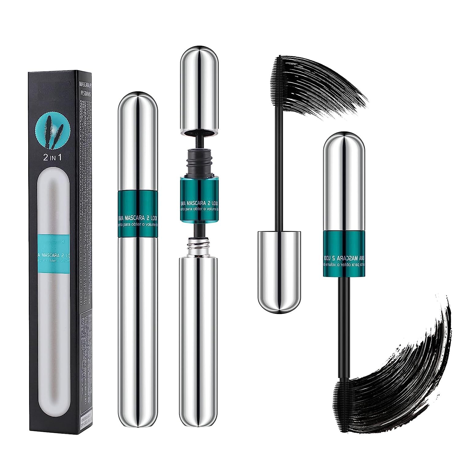 HOUSN 4D Silk Fibre Lash Mascara, Lash Extension Mascara, 2-in-1 Mascara Waterproof, Extension & Volume Eyelash Mascara, Long-Lasting and Quick-Drying
