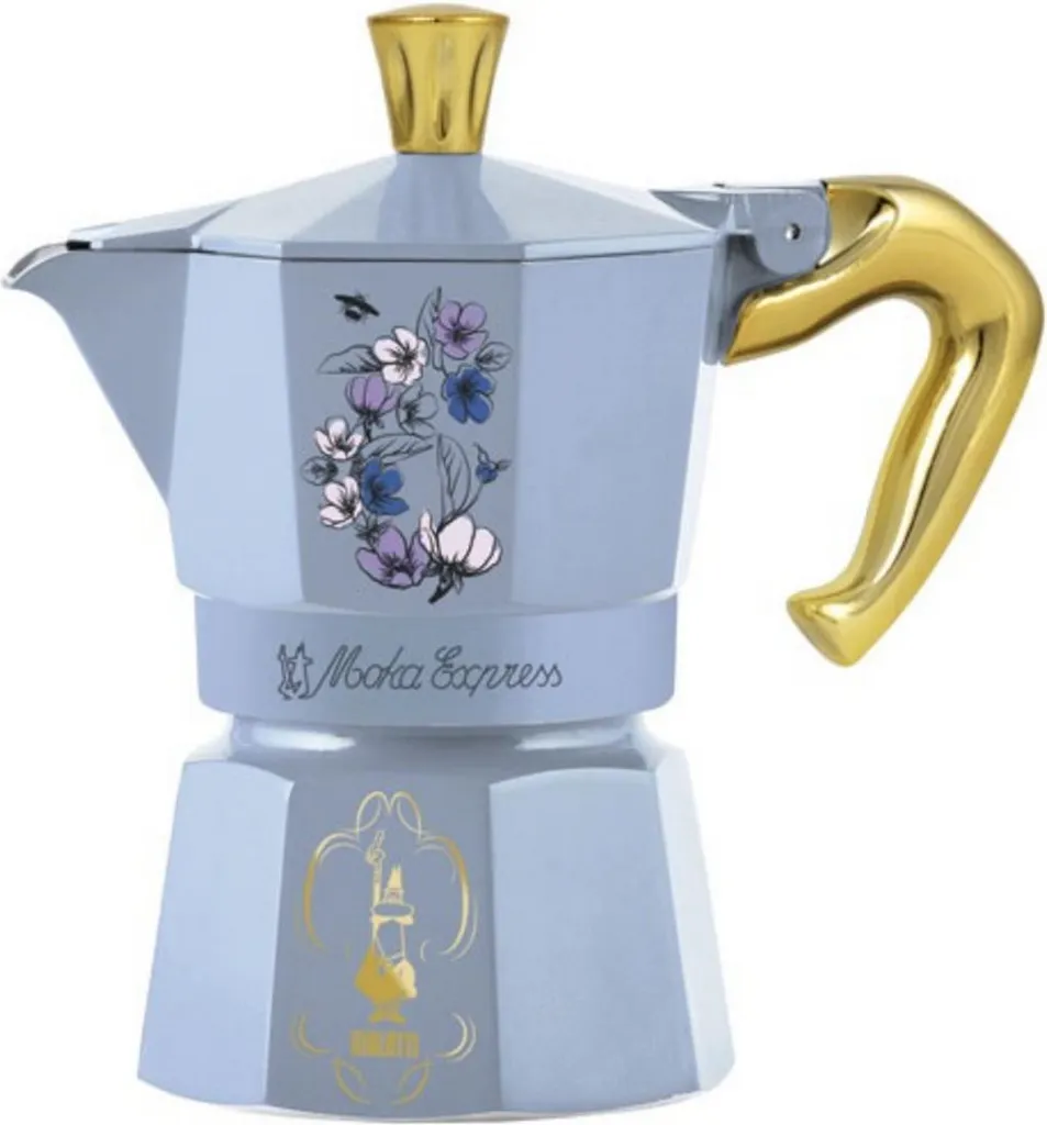 Bialetti Bridgerton, Moka Pot, Black, Blue, Gold, Purple, Yellow, Aluminum, 3 Cups, Thermoplastic, Moka Express