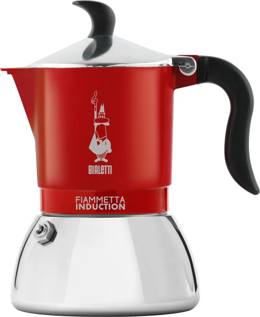 Bialetti Fiammetta Induction, Moka Pot, 0.1 l, Red, Stainless Steel, Aluminum, Steel, 2 Cups, Polyamide