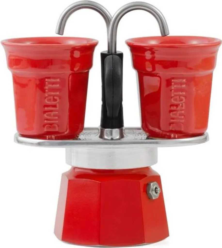Bialetti Mini Express Coffee Maker, red, 2 pcs + 2 cups