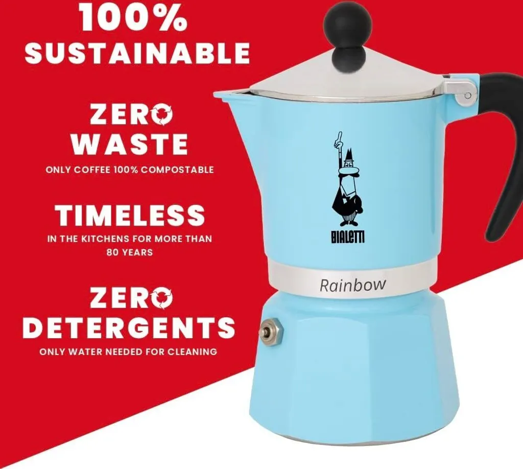 BIALETTI Rainbow Espresso Maker, blue, 3 cups