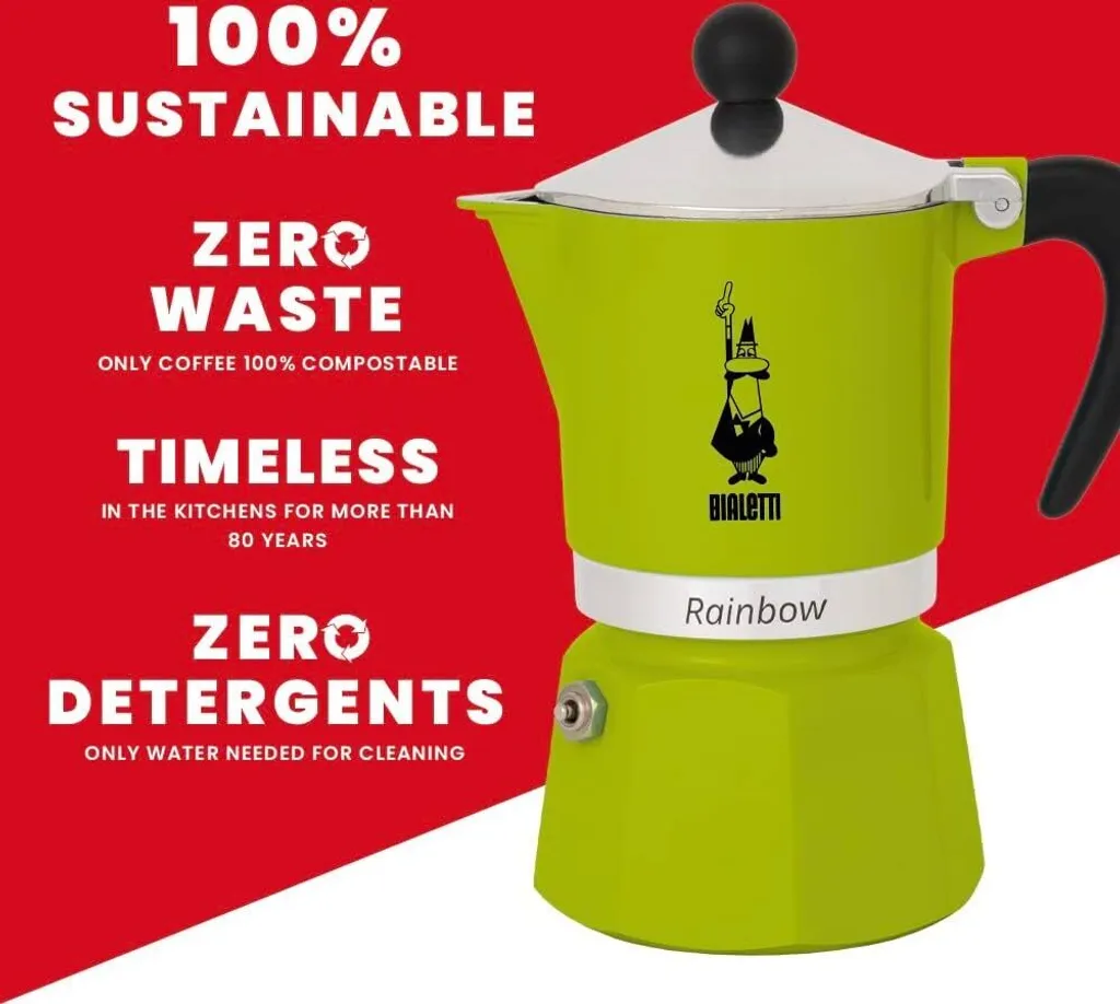 BIALETTI Rainbow Espresso Maker, green, 3 cups