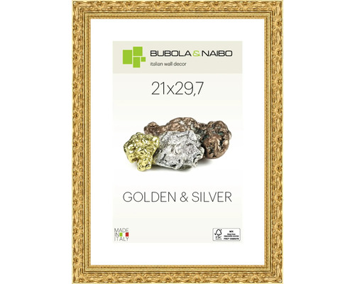 Bubola&Naibo Picture frame wood GOLDEN gold with ornaments 21x29.7 cm (DIN A4)