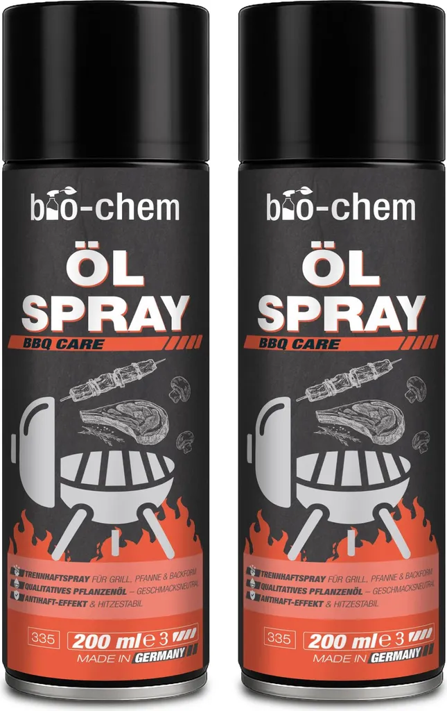 bio-chem CLEANTEC bio-chem Oil Spray BBQ Care – Airfryer Oil Spray & Baking Release Spray – Rapeseed Oil Release Spray for Grill, Pan & Baking Pan – Non-stick, heat-resistant up to 180 °C 2 x 200 ml