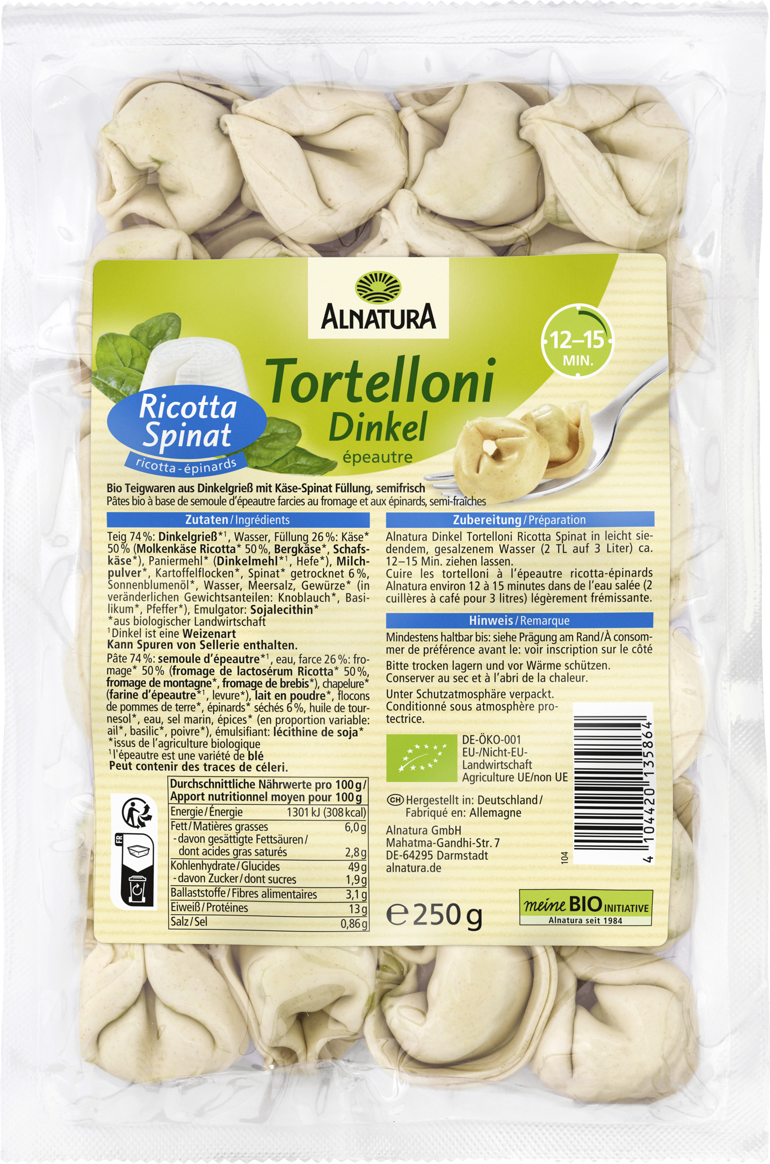 Alnatura Organic spelled tortelloni ricotta