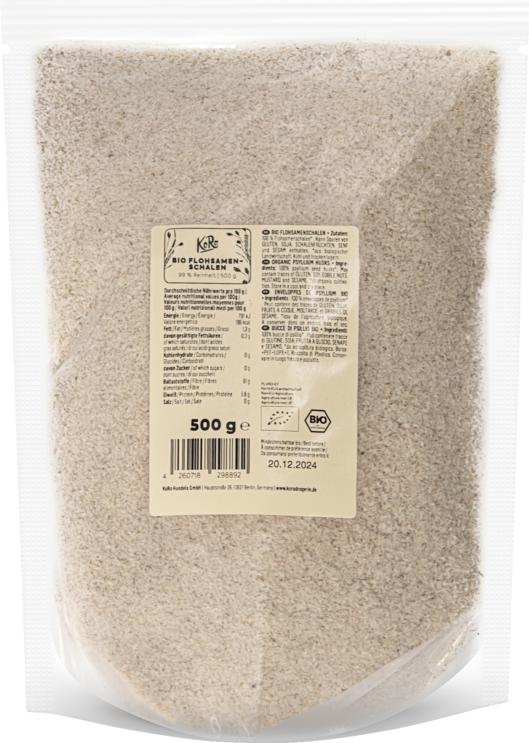 KoRo Organic psyllium husk 99% purity