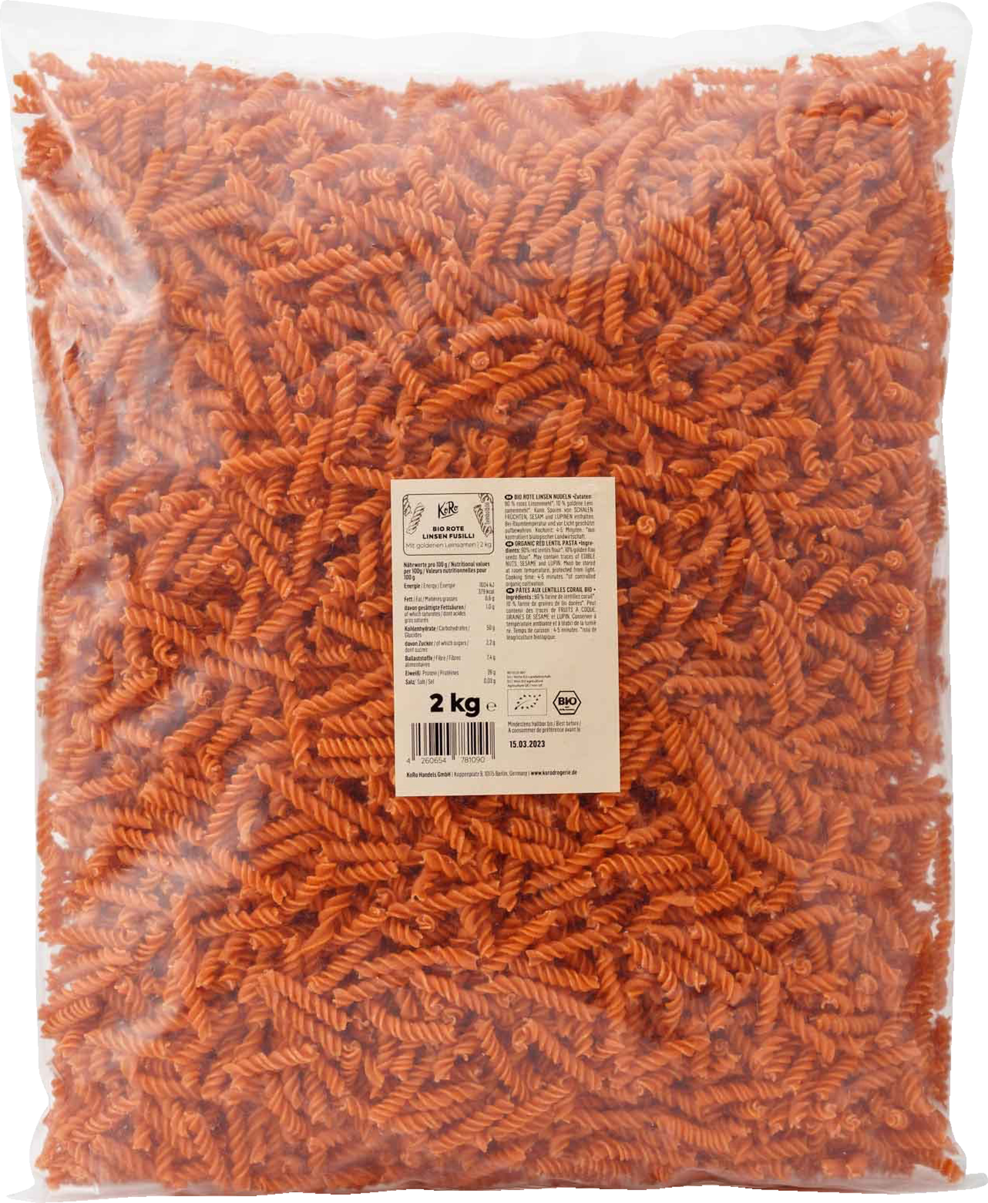 KoRo Organic red lentil fusilli