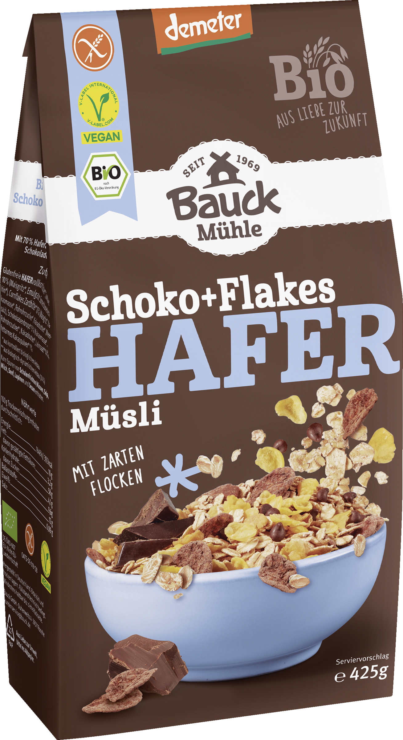 Bauck Mühle Organic oat muesli chocolate + flakes