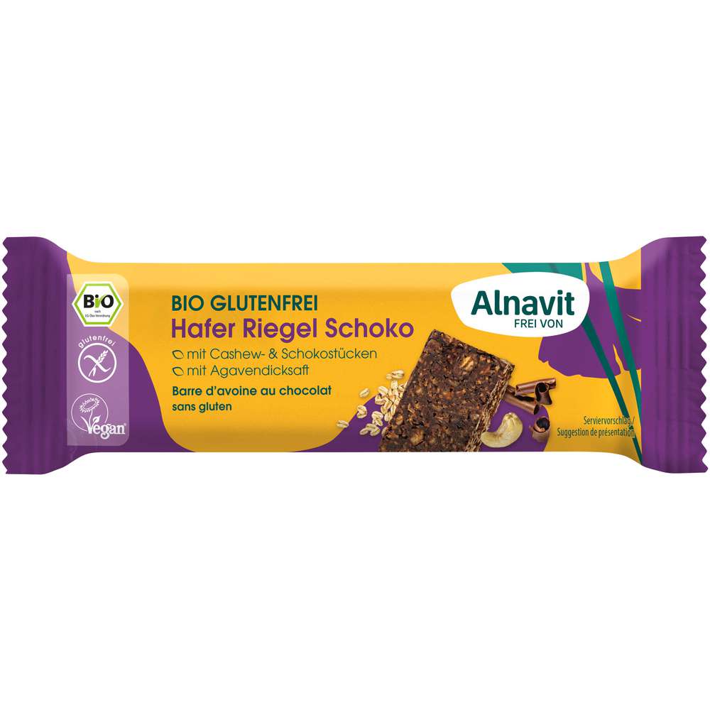 Alnavit Organic chocolate oat bars, gluten-free 50g
