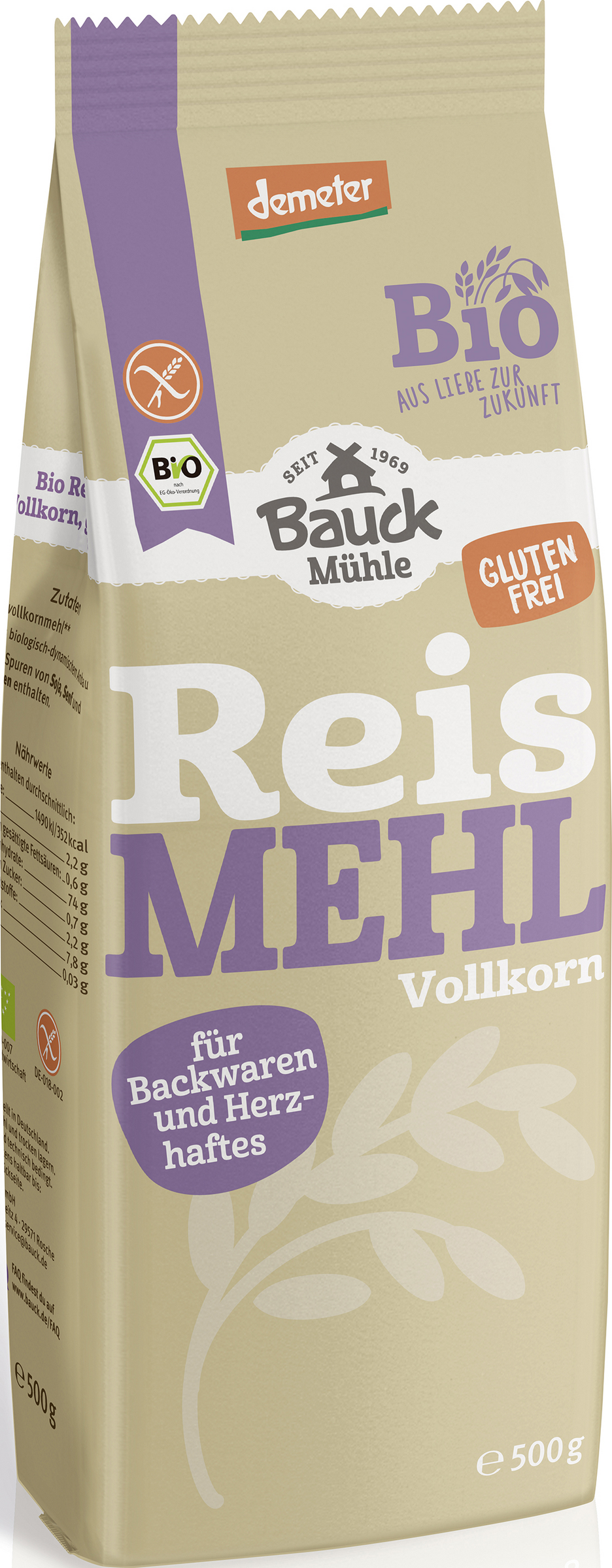 Bauck Mühle Organic whole grain rice flour