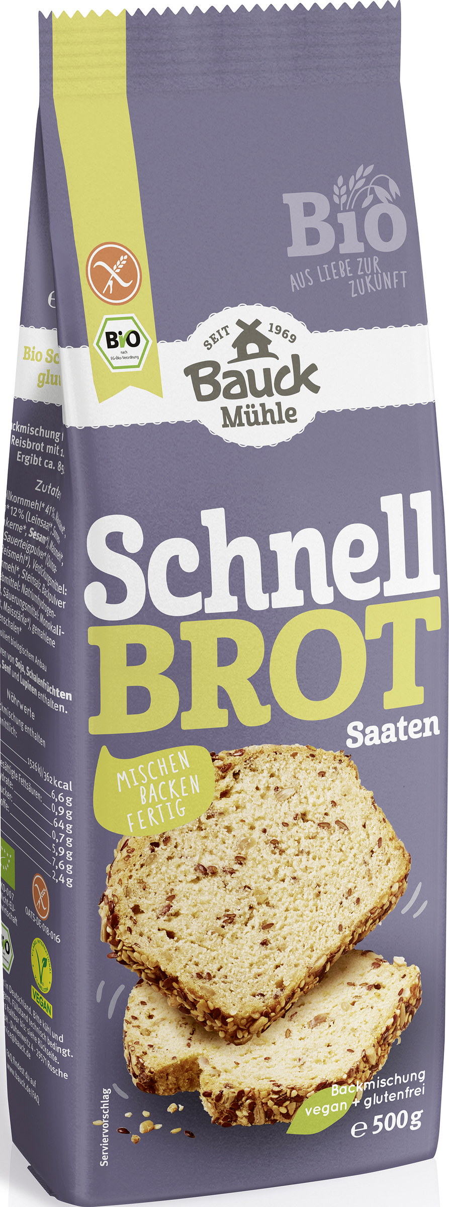 Bauck Mühle Organic quick bread with seeds