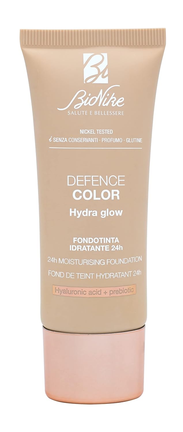 Bionike Defence Color Hydra Glow Foundation, Moisturising, 24 Hours, with Hyaluronic Acid and SPF 15, for Normal and Dry Skin 104 beige.