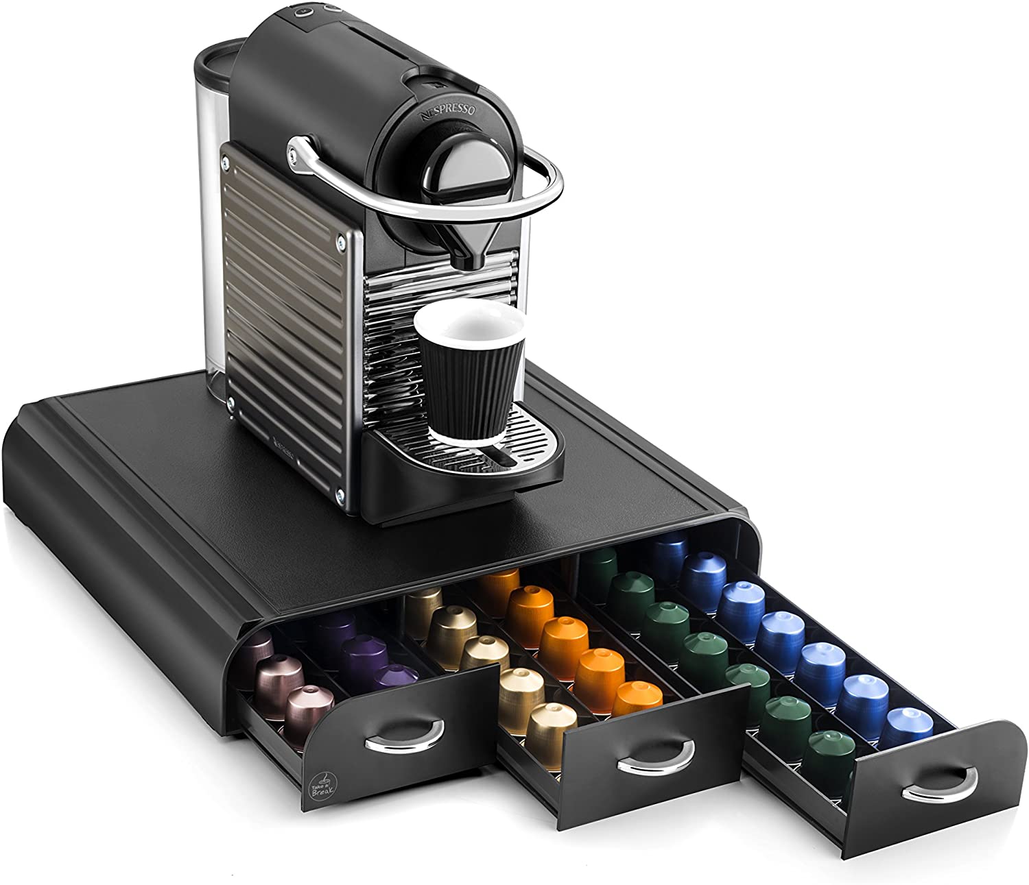 CEP 2230060011 23006 Coffee Capsule Dispenser with 3 Drawers, Plastic, Black, 34.2 x 32.7 x 6.9 cm