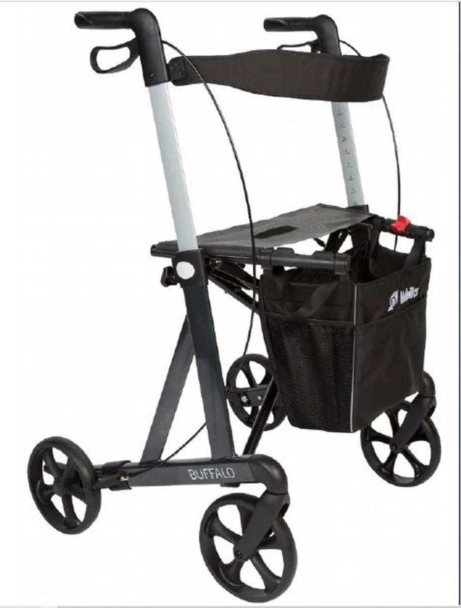 Fabacare Premium Buffalo Rollator Aluminium Folding Cot with Seat and Back Support, Pocket, Aluminium Rollator Up To 200 kg, with Fabacare. Easy to clean special coating, , , black,