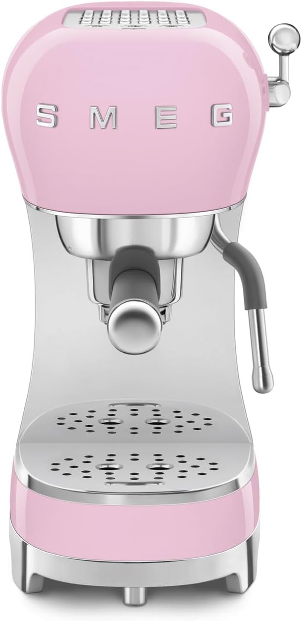 Smeg, ECF02PKEU Espresso Coffee Machine, Cappuccino Steam Function, Thermoblock, Large Cup Housing and Double Coffee Function, 1 L Water Tank, User-friendly Operating System, 1350 W, Pink