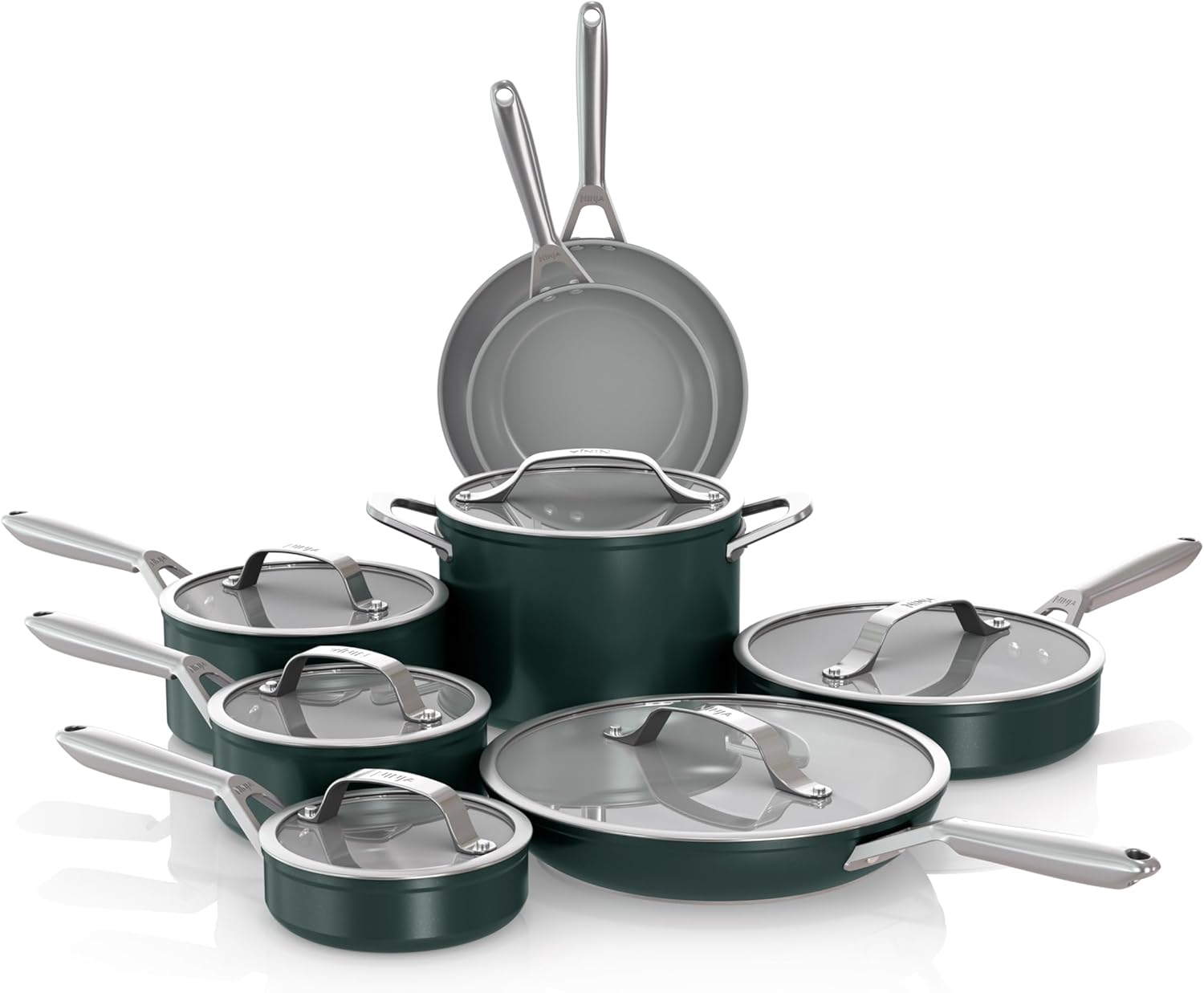Ninja NeverStick Ceramic Pro 14-Piece Cookware Set, Non-Stick Pots & Pans Set with Glass Lids, Ceramic, Stainless Steel, Cooker to Oven Safe, All Hob Types & Induction Compatible