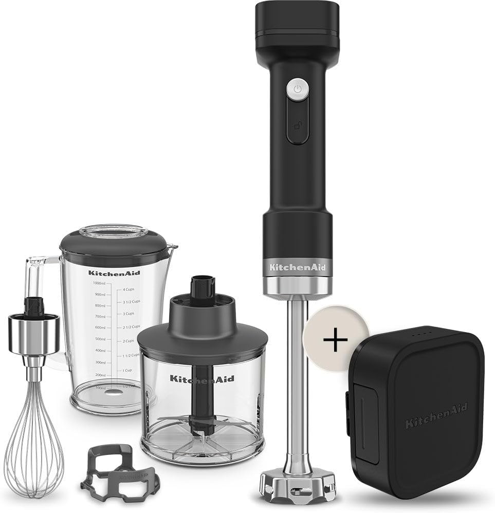 Kitchenaid Wireless Hand Blender - KitchenAid Go - Portable Hand Blender and Additional Chopper and Whisk - With Battery - Black