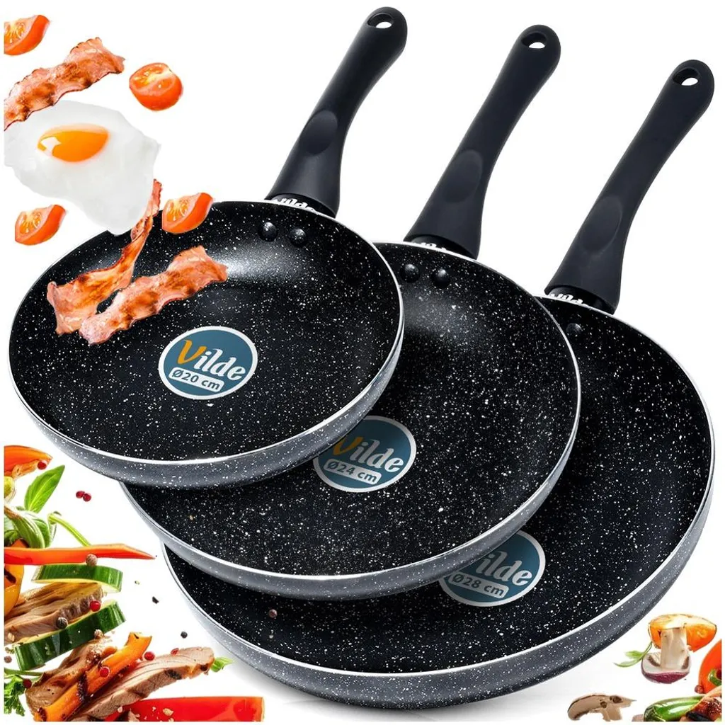 VTE BLACK LINE Granite Pan Set, 3-piece, 20/24/28 cm