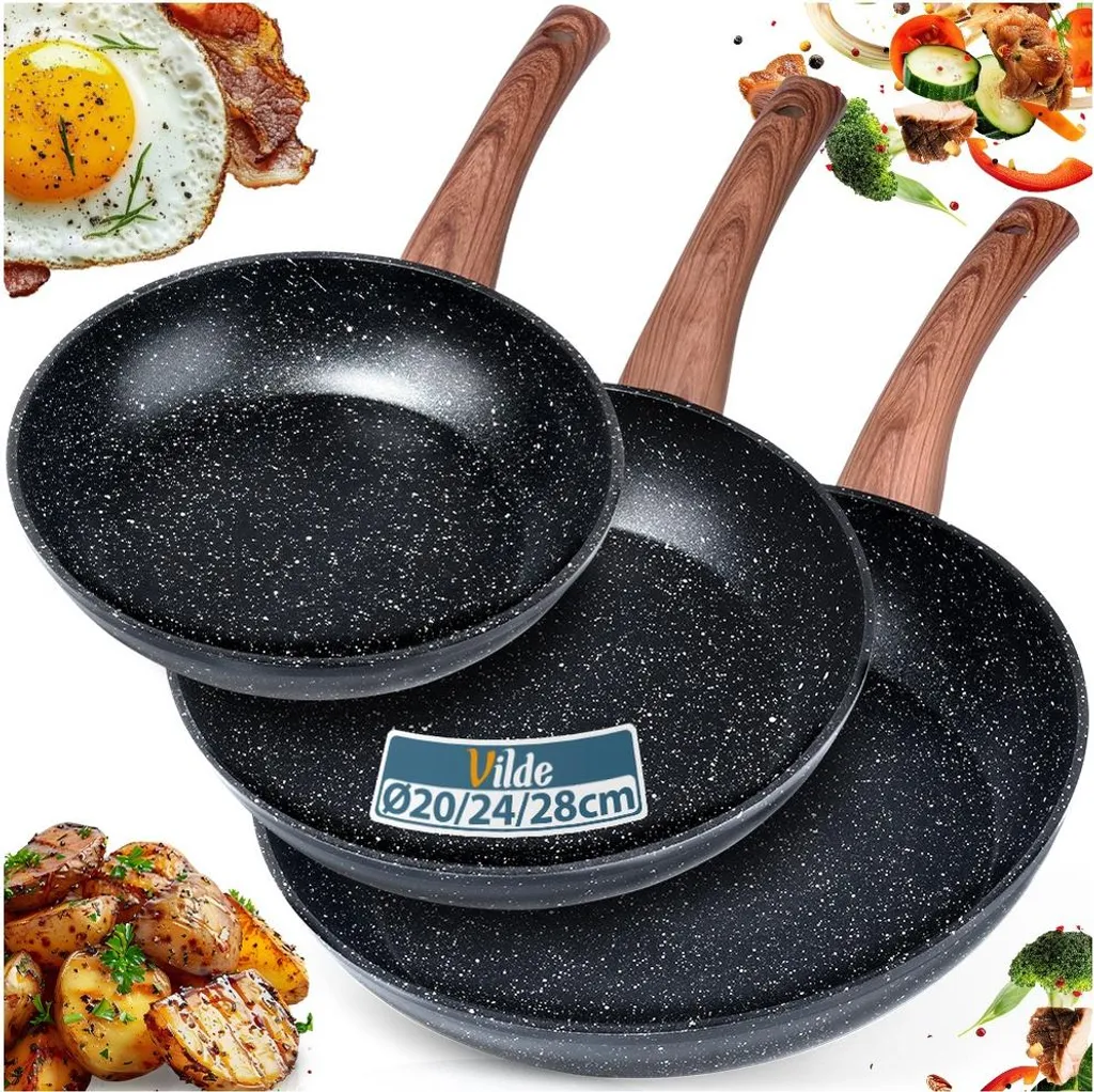 Vilde BLACK&WOOD Granite Frying Pan Set 20 / 24 / 28 cm 3-piece.