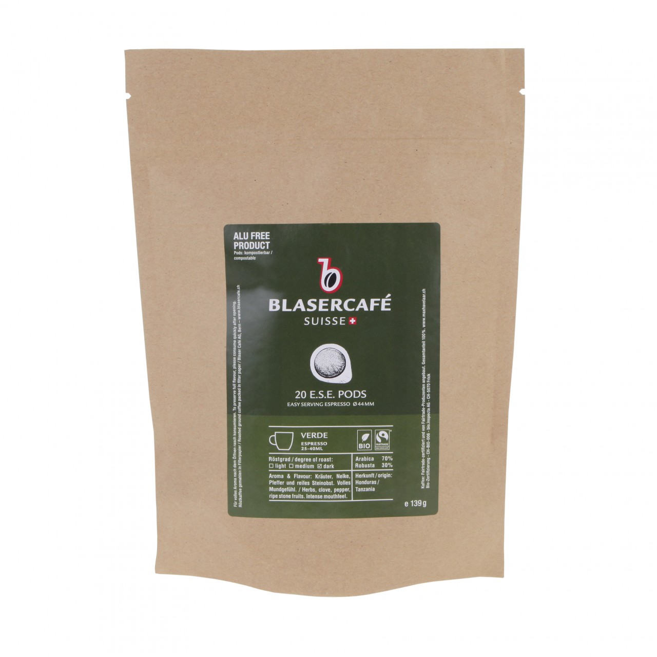 Blasercafé Organic Verde Pads 20 Pieces