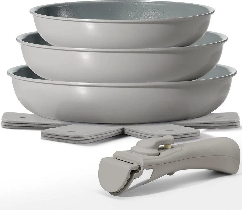 BLAZANT 7-piece frying pan set with removable handle, suitable for induction cooktops, 20, 24, 28 cm, non-stick ceramic coating