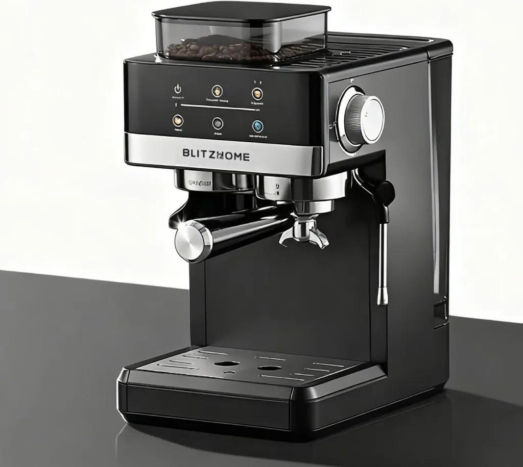 INSMA BlitzHome® CM5520 Portafilter Espresso Machine 20 Bar 1350W with Grinder, Touchscreen, Preheating Indicator & 1.8L Water Tank - Black