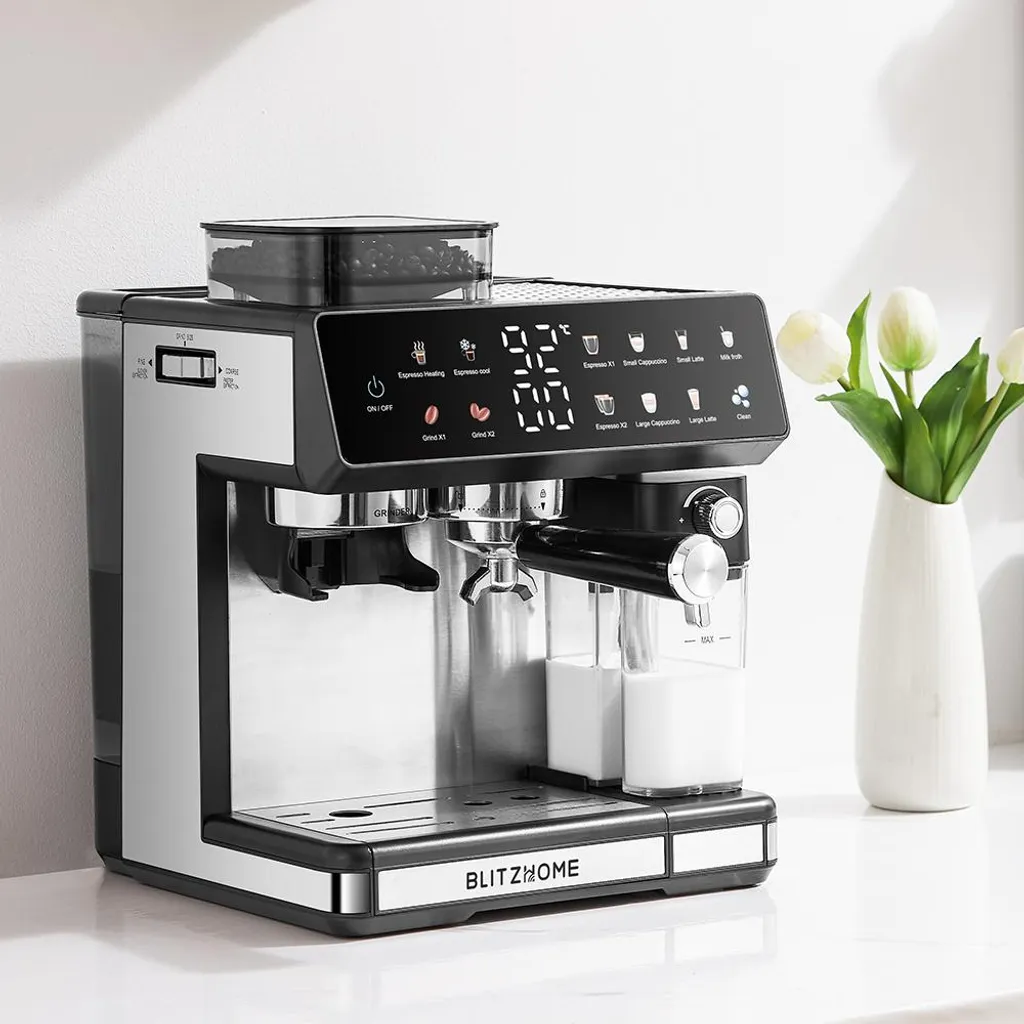 INSMA BlitzHome® CM5710 Espresso Coffee Machine with Integrated Grinder, Dual Boiler, Milk Frother, Hot & Cold, Touchscreen, EU Plug