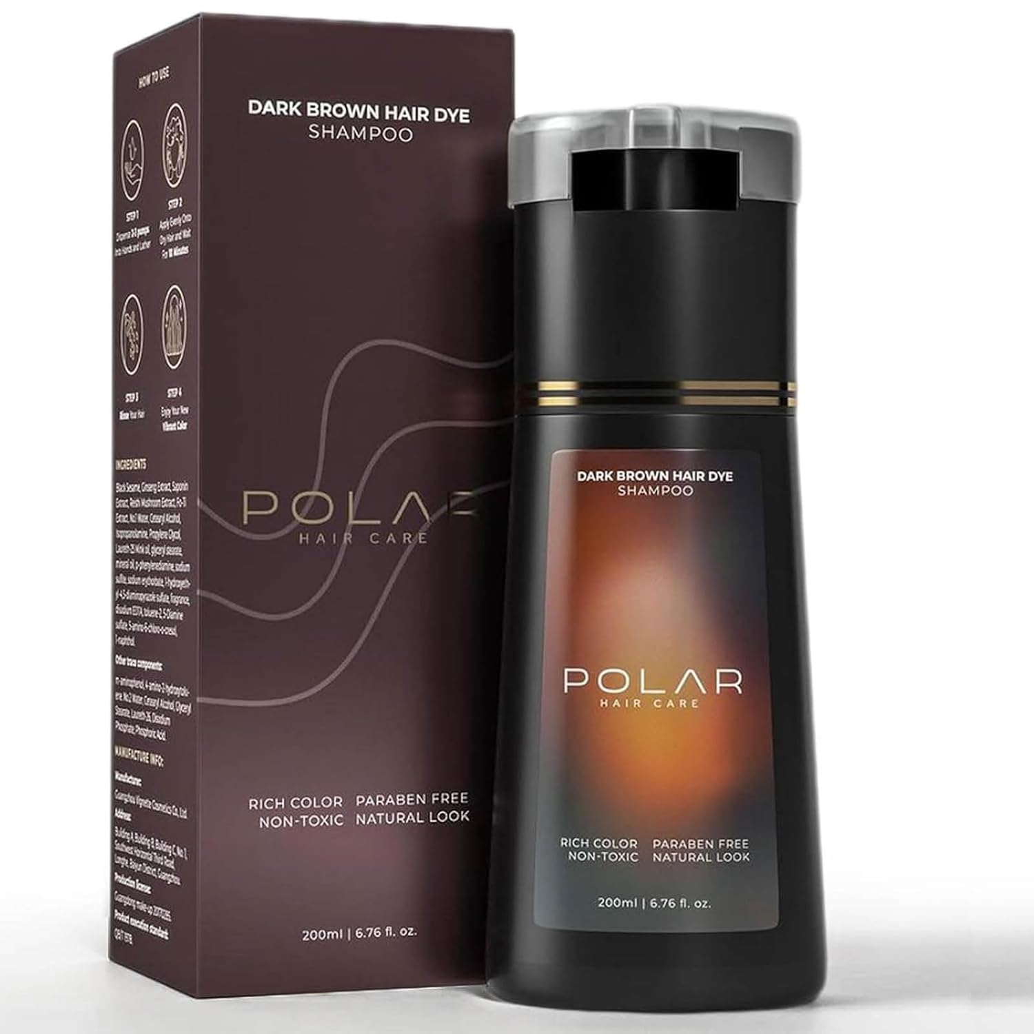 Generic Polar Hair Dye Shampoo, Polar Hair Care, 3-in-1 Instant Hair Dye Shampoo, Polar Hair Care Instant Dye Shampoo, Suitable for Women and Men, for Gray Hair Coverage (Dark Brown)
