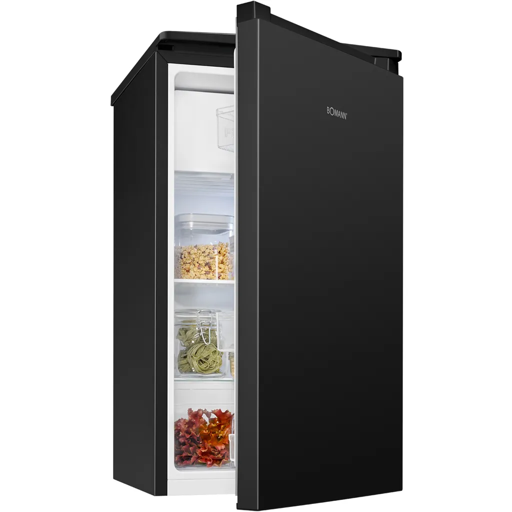 Bomann Refrigerator with Freezer Compartment | 91L | Small Refrigerator | 2 Shelves | Vegetable Drawer | Mini Fridge | Black Refrigerator | KS 7254 Black