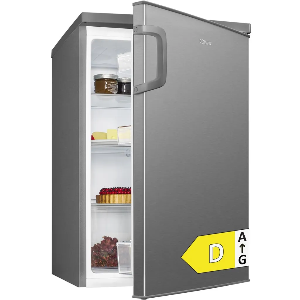 Bomann refrigerator without freezer compartment | 85cm | quiet | 3 shelves | reversible door hinge | 133L | small refrigerator | VS 2195.1 stainless steel